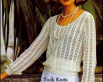 PDF vintage des années 1970 - pull en dentelle aux poignets boutonnés pour femme - modèle au crochet rétro - téléchargement immédiat