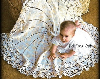 No.708 Crochet Spiral Baby Blanket With Lace Flower Trim - Baby Girl Toddler Child 1970's Vintage Crochet Pattern Afghan Retro