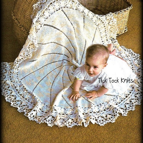 No.708 Crochet Spiral Baby Blanket With Lace Flower Trim - Baby Girl Toddler Child 1970's Vintage Crochet Pattern Afghan Retro