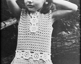 N.752 Modello di abito da ragazza all'uncinetto PDF Vintage - Abito a fasce di fiori - Bambino Bambini Taglie 4, 5, 6, 7, 9, 10 anni - Anni '70