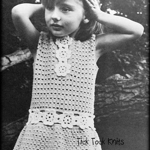 No.752 Girl&#39;s Crochet Dress Pattern PDF Vintage - Bands Of Flowers Dress - Child Children Kids Sizes 4, 5, 6, 7, 9, 10 Years - 1970&#39;s