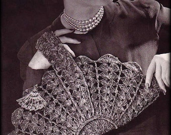 No.1095 Lady's 1940's Fashion Fan Purse Crochet Pattern PDF - vintage Women's Handbag Bag Retro Boho Crochet - Teenage Girl