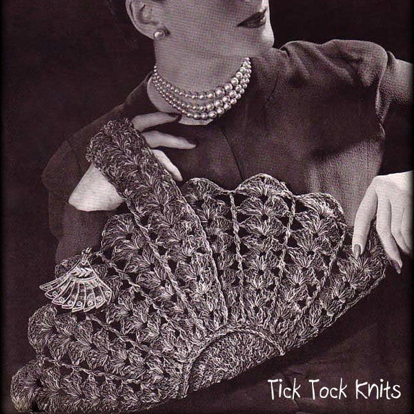 No.1095 Lady's 1940's Fashion Fan Purse Crochet Pattern PDF - Vintage Women's Handbag Bag Retro Boho Crochet - Teenage Girl