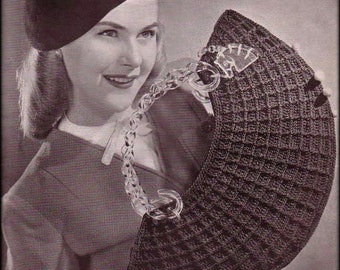 No.1075 Lady's Half Moon Purse Crochet Pattern PDF - 1940's Vintage Women's Handbag Retro Boho Crochet Bag Teenage Girl