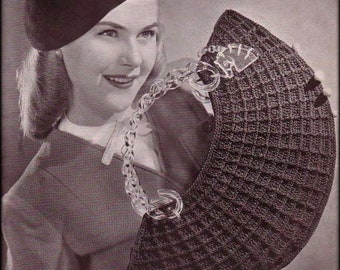 No.1075 Lady's Half Moon Purse Crochet Pattern PDF - 1940's vintage Women's Handbag Retro Boho Crochet Bag Teenage Girl