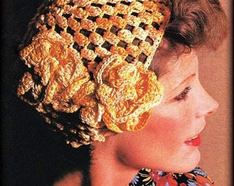 No.698 Crochet Hat Pattern PDF For Women - Flowering Crochet Cloche - Vintage 1970's Retro Boho Crochet Pattern - Summer Hat Skull Cap