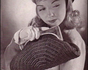 No.1037 Lady's Pouch Purse Crochet Pattern PDF - 1940's Vintage Women's Handbag Curved Round Half Circle Retro Boho Crochet Bag