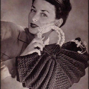 No.1040 Patrón de ganchillo para bolso con pliegues y texturas para dama PDF - Bolso de mano vintage para mujer de los años 40 Bolso retro boho de ganchillo