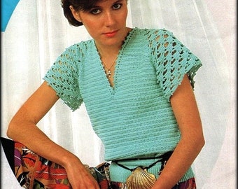 No.1201 Lace Bell-Sleeve Top Women's Crochet Pattern PDF - Short Sleeve Blouse Sweater - 1970's Retro Crochet - Instant Download