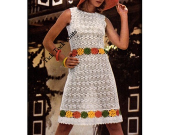 No.563 Crochet Dress Pattern PDF For Women - Flower Garland Dress - Summer Flower Motifs - Vintage 1970's Retro Boho Crochet Pattern