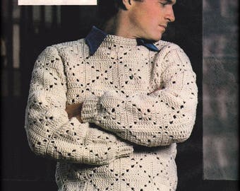 No.589 Men&#39;s Crochet Pattern PDF Vintage - Men&#39;s Motif Sweater Pullover - 1970&#39;s Vintage Retro Granny Square Crochet Pattern