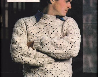 No.589 Men's Crochet Pattern PDF Vintage - Men's Motif Sweater Pullover - 1970's Vintage Retro Granny Square Crochet Pattern