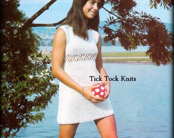 Patrón de crochet n.° 425 en PDF - Minivestido para mujer/adolescente - Patrón de crochet bohemio retro de los años 70 - Descarga digital instantánea