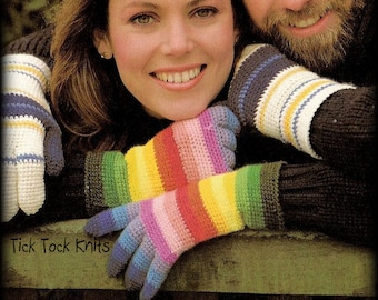 No.685 gehaakte regenbooghandschoenen voor dames en heren Vintage haakpatroon pdf - uniseks retro haakpatroon jaren 70 wanten wanten