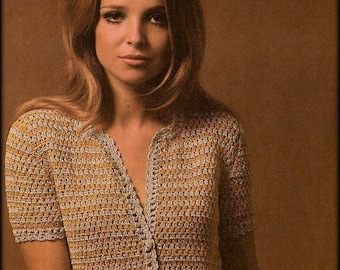 Nr.689 Häkelanleitung Damen Streifen Und Spitzen Bluse - Strickjacke - PDF Vintage 1970's Retro Lace Häkelanleitung