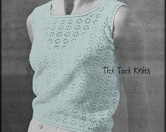 No.792 blusa de crochê vintage padrão para mulheres pdf-blusa de algodão rendado-sem mangas primavera verão 1970 retrô boho fio crochê