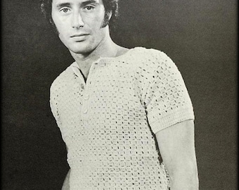 Patrón de suéter de crochet n.° 795 para hombre (PDF) - Polo vintage para hombre - Jersey Henley - Patrón de crochet retro de los años 70