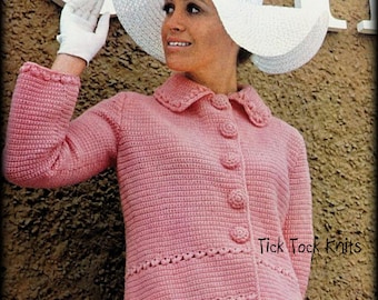 Modèle de manteau au crochet pour femme n° 780 PDF Vintage des années 1970 - Manteau dans le détail - Veste à col rétro Boho motif crochet