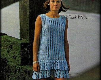 No.783 Vintage Crochet Dress Pattern For Women PDF - Flounced Dress - Sleeveless Spring Summer 1970's Retro Boho Crochet Pattern