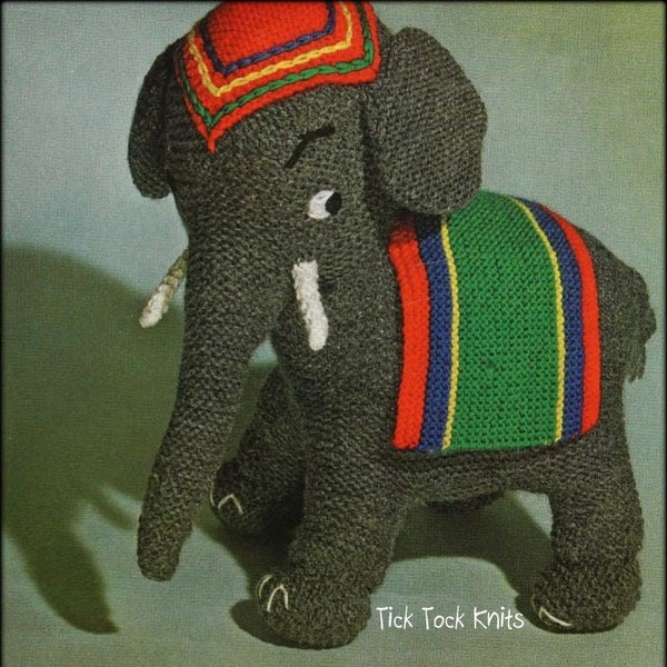 No.1326 Elephant Toy Knitting Pattern PDF - Stuffed Animal To Knit - Baby, Child, Toddler - Vintage 1960's Retro Softie For Boys & Girls