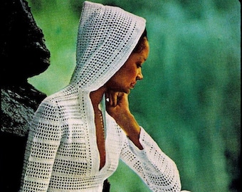 No.314 Womens Crochet Pattern 1970's Vintage PDF - Women's Lace Hooded Pullover Sweater - Retro Crochet Pattern