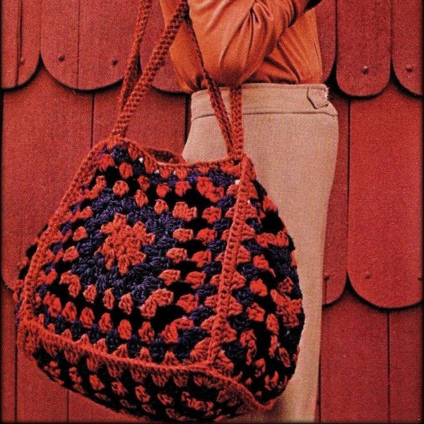 No.1311 Peripatetic Pouch Bag - Granny Square Tote Purse Crochet Pattern PDF - Shoulder Bag For Women - Library Book - Vintage 1970's Retro