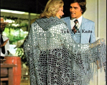 No.384 Crochet Hooded Shawl Pattern 1970's Vintage PDF - Women's Irish Crochet Hooded Shawl - Retro Crochet Pattern - Instant Download