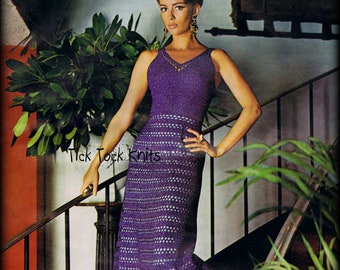 No.665 Crochet Dress Pattern For Women PDF - Plum Purple Dress - 1970's Vintage Retro Boho Crochet Pattern