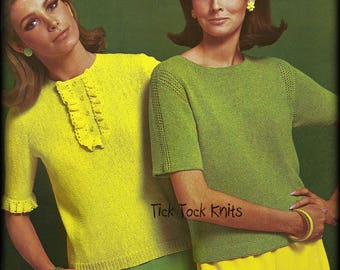 No.610 Women's Knitting Pattern PDF Vintage - 2 Lightweight Summer Sweaters - Spring Pullover Tops T-Shirts Tees 1970's Retro Knitting