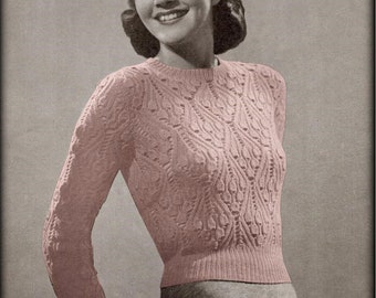 No.618 Women's Knitting Pattern PDF Vintage - Bluebell Lace Sweater - Pullover Long And Short Sleeved 1940's Antique Retro Knitting Pattern
