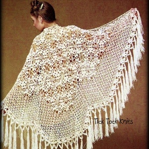 No.743 Vintage Crochet Shawl Pattern PDF - Women's Ivory Filigree Shawl - Lace Wrap Stole 1970's Retro Boho