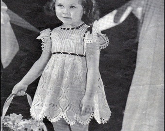 No.37 PDF Vintage Crochet Pattern WW2 Era 1944 Crocheted Dress - Flower Girl - Pineapple Design - Sizes 2, 4 Years Old - Instant Download