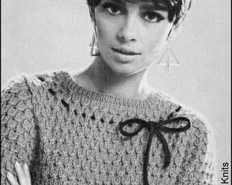 No.205 PDF Vintage Knitting Pattern For Women - Star Stitch Sweater - 1960's Feminine Details - 34", 36", 38", 40", 42" - Instant Download