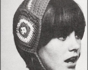 No.1297 Grandma Square Headhugger Crochet Pattern PDF - Sombrero de ganchillo con correa para la barbilla para mujer - Vintage 1970's Retro - Descarga instantánea