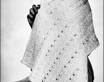 No.1331 Eyelet Lace Stole Knitting Pattern PDF For Women - Vintage 1960's Shawl Scarf Wrap - Retro Knitting Pattern - Instant Download