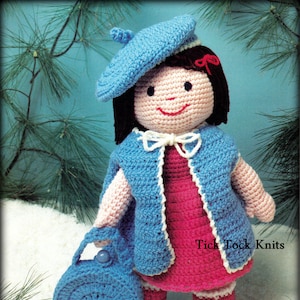 No.495 Crochet Doll Pattern PDF Vintage - Patty The Traveling Companion Doll - Child&#39;s Retro Toy Crochet Pattern French Beret & Bag