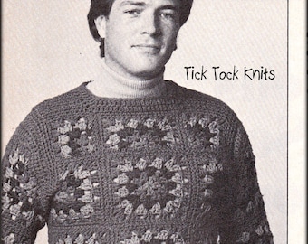 Patrón de crochet n.° 1140 para hombre (PDF) - Suéter vintage de cuadros de abuela de 4 colores - Retro vintage de los años 70 - Hilo de grosor medio