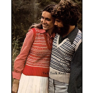 No.571 Matching Fair Isle Sweater Vests For Men & Women Knitting Pattern PDF - Colorwork Pullover Sweater - Retro 1970's Vintage Pattern
