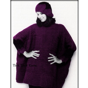 No.549 Crochet Pattern PDF Vintage - Women's Sleeved Turtleneck Poncho & Beret Hat - 1970's Retro Crochet Pattern - Instant Download