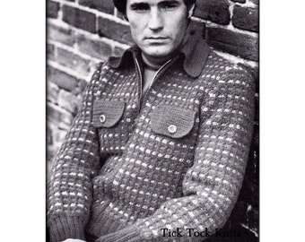 No.559 Men's Crochet Pattern PDF - Cardigan Sweater Coat - Waffle Stitch Lumber Jacket - 1970's Vintage Crochet Pattern - Instant Download