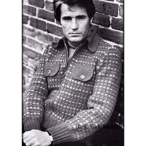 No.559 Men&#39;s Crochet Pattern PDF - Cardigan Sweater Coat - Waffle Stitch Lumber Jacket - 1970&#39;s Vintage Crochet Pattern - Instant Download