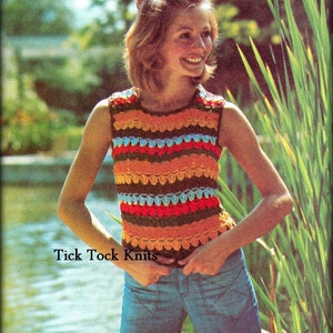 Patrón de crochet n.° 439 en PDF, años 70 - Camiseta de tirantes de crochet para mujer - Top sin mangas de verano - Patrón de crochet retro - Descarga instantánea
