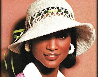 N. 691 Modello per cappello all'uncinetto PDF per donna - Cappello da sole con inserto in pizzo - Modello all'uncinetto boho retrò vintage anni '70 - Cappello estivo con tesa floscia e tesa