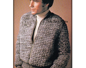 No.544 Men's Crochet Pattern PDF - Cardigan Sweater Coat - Zippered Battle Jacket - 1970's Vintage Retro Crochet Pattern - Instant Download