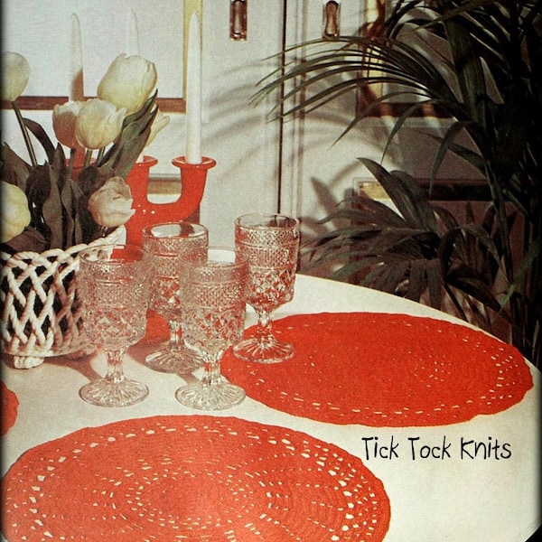 No.896 Crochet Pattern PDF - Spinning Wheels Place Mats - Table Doily Doilies Placemat 1970's Vintage Crochet Pattern