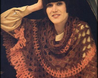 No.1076 Round Mohair Capelet Shawl - Women's Crochet Shawl Pattern PDF Vintage - Round Lace Wrap Stole Scarf - Vintage 1970's Retro