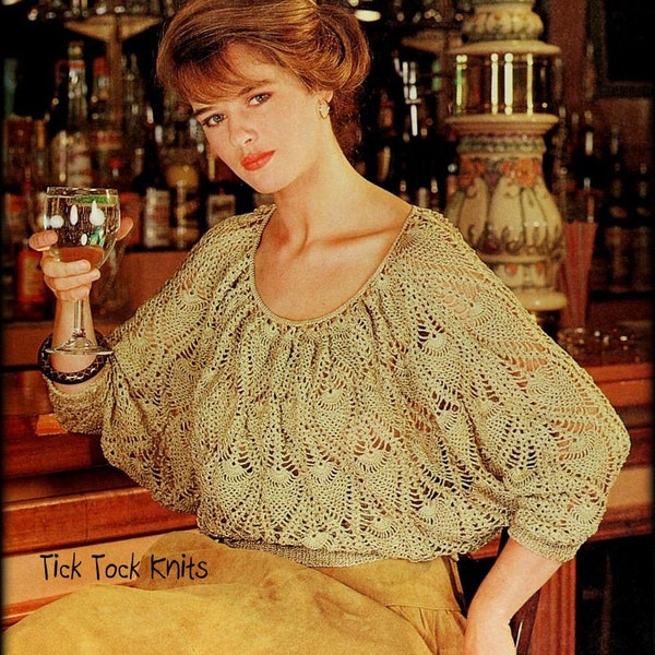 No.852 Women's Crochet Pattern PDF - Pineapple Lace Blouse - Teenage Girl Retro Boho Pullover Sweater - Cotton Thread Crochet