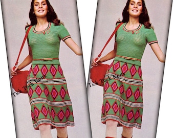 No.438 Crochet Pattern PDF Vintage Women's Crochet Skirt & Sweater Set - Boho Retro Crochet Pattern - Bohemian - Instant Download