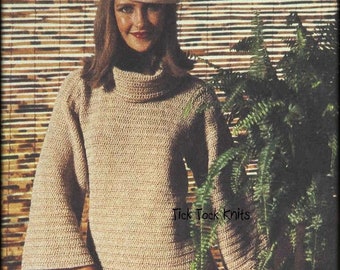 No.678 Women's Crochet Sweater Pattern PDF - Crochet Cowl Neck Pullover Sweater - 1970's Retro Boho Crochet Pattern