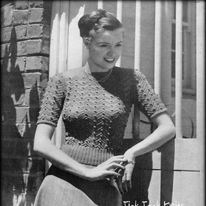 No.1099 Pamela Jumper - Women&#39;s Knitting Pattern PDF - 1940&#39;s Vintage Bobble & Lace Pullover Sweater - Antique Retro - Digital Download
